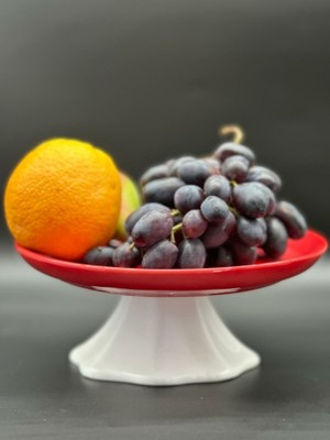 Megg Rengarenk Kırmızı Ayaklı Meyvelik Sunum Kasesi Kek Standı  Çap 21CM Yükseklik 10 cm