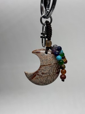Gemsartdeco Bej Jasper Doğaltaş Anahtarlık Charm Hilal