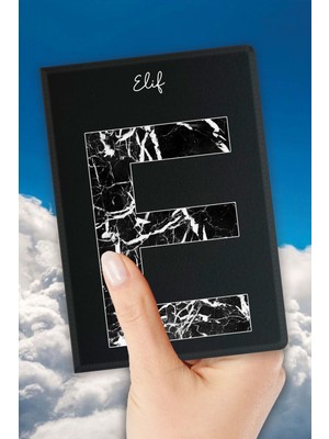 Isim Yazılı Pasaport Kılıfı Desenli Pasaport Kabı Kişiye Özel - E Harfi Mermer