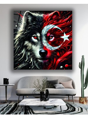 Marsilyan Bozkurt ve Türk Bayrağı Kare Cam Tablo