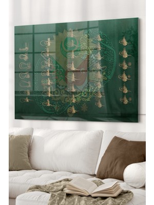 Marsilyan Osmanlı Padişahları Imzaları ve Osmanlı Tuğrası| Osmanlı Temalı Cam Tablo | 50X70 cm
