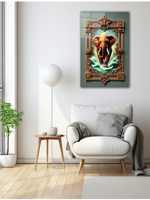 Marsilyan Çerçeve Içinde Suda Yürüyen Fil Cam Tablo