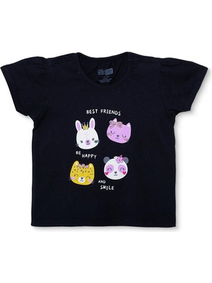 Hellobaby Kız Bebek Tshirt Süprem Bisiklet Yaka Kısa Kol