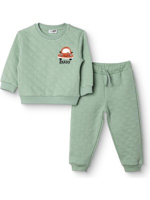 Hellobaby Erkek Bebek Little Car Eşofman Takımı Kapitone Örme Bisiklet Yaka Kısa Kol Lastikli Paça