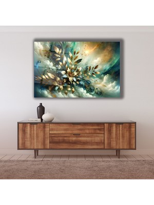 Marsilyan Altın Yapraklı Çiçekler Cam Tablo