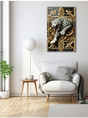 Marsilyan Beyaz Mermer Arkaplan Altın Kartal Cam Tablo