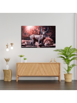 Marsilyan Aslan ve Geyik Cam Tablo