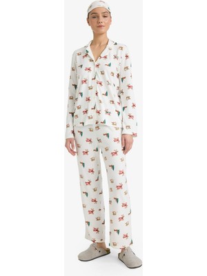 DeFacto Uyku Gözlüklü Pijama Takımı Yılbaşı Temalı Regular Fit Uzun Kollu Üst Uzun Alt G0234AX25WN