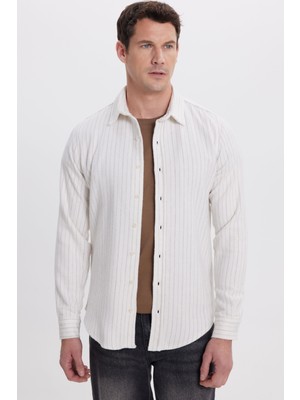Tudors Erkek Slim Fit Dar Kesim Yaka  Düğmeli Çizgili Oduncu Gömlek