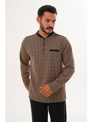 Çift Kaplan Erkek Yıldızlı Patlı Kahverengi Pijama Takımı 8033