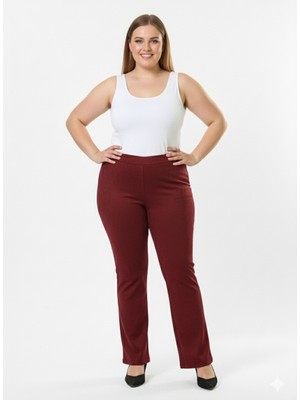 Akşen Giyim Büyük Beden Süet Yüksek Bel Likralı Ispanyol Paça Pantolon
