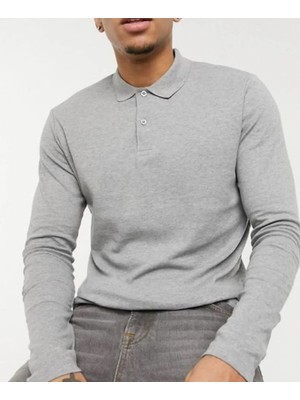 Penye Polo Yaka %100 Pamuk Uzun Kol Tişört Penye Polo Yaka Tişört