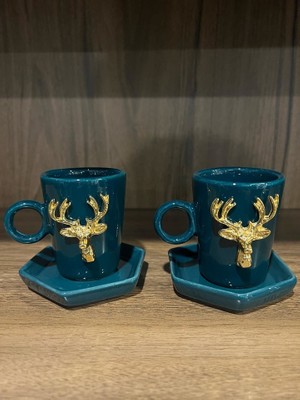 Megg Oxford Yeşil 2\'li 4 Parça Geyik  Fincan Seti