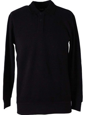 Trender Polo Yaka Selanik Siyah Erkek Sweatshirt 5052