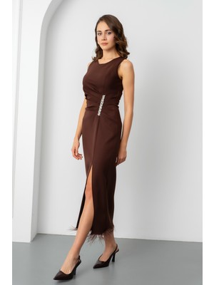 Lafaba Kadın Kahverengi Otrişli Söz Nişan Nikah Abiye Elbise