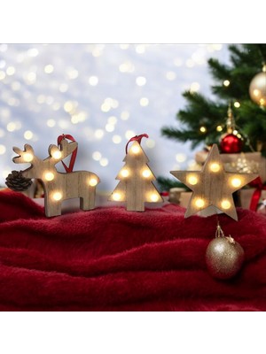 Empressco 3'lü Çam Ağacı ve Geyik LED Işıklı Set, Yıldız Detaylı Dekorasyon Aksesuarı