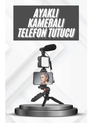 İlk El Grup Telefon Tutucu Mikrofonlu Işıklı Youtuber Video Kayıt