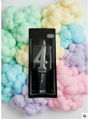 Metalik Silver Rakam Mum 4