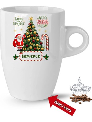 Caisya Yılbaşı Hediyesi Christmas Çam Ağacı Isimli Baskılı Porselen Latte Kupa Bardak Beyaz