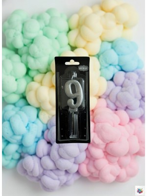 Metalik Silver Rakam Mum 9