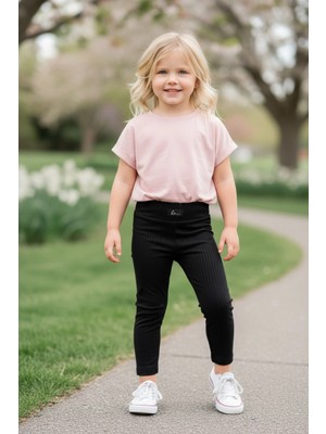 Sarakids 7 -8 Yaş Kız Çocuk Şardonlu Tayt Siyah
