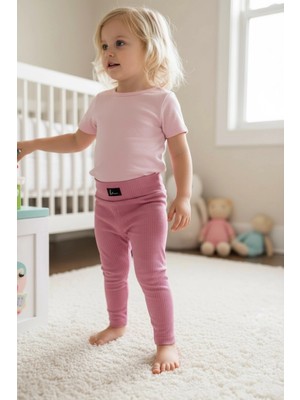 Sarakids 5-6 Yaş Kız Çocuk Şardonlu Tayt – Pudra Pembe