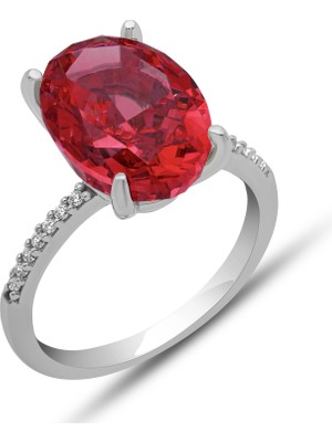 Gumush Gümüş Ice Cut Oval Kırmızı Zirkon Taşlı Kadın Yüzük