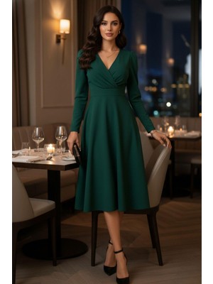 Mossta Monaco Verde Premium Midi Elbise Zümrüt Yeşili