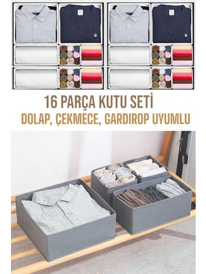 Helen's Home 16 Parça Antrasit Renkli Dolap İçi ve Çekmece İçi Düzenleyici Organizer Seti