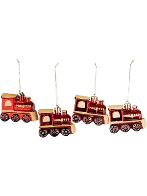 Empressco 4'lü Tren Dekoru Yılbaşı Süsü, Kırmızı, Eğlenceli ve Şık Tasarım