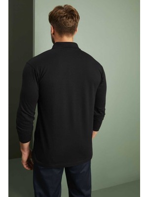 Penye Polo Yaka %100 Pamuk Uzun Kol Tişört Penye Polo Yaka Tişört