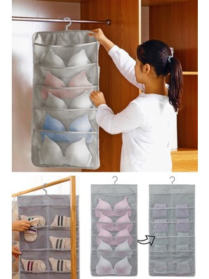 Helen's Home 15 Cepli Gri Dolap İçi İki Taraflı İç Çamaşırı Organizeri 34x80 cm Dayanıklı Yapı
