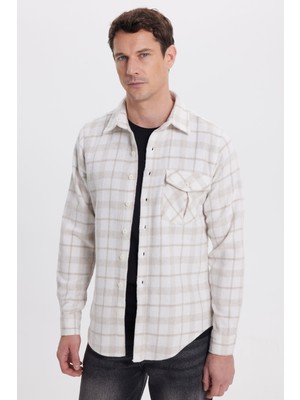 Tudors Erkek Slim Fit Dar Kesim Kareli Tek Cepli Oduncu Gömlek