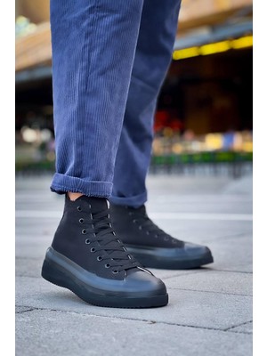 Mirelle Siyah Keten Siyah Yüksek Taban Spor Ayakkabı