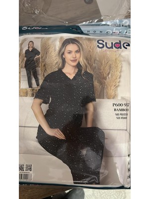Sude P600-957 Bambo %65 Polyster Bayan Pijama Takımı--Siyah--