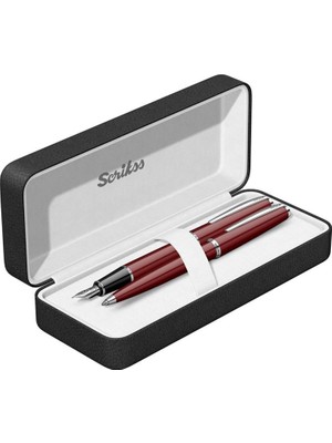 Scrikss Kalem Seti 33 Dolma & Tükenmez Bordo Lüx Kutu