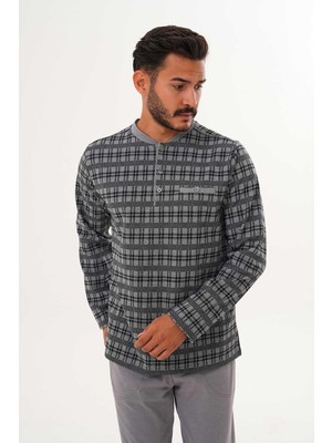 Çift Kaplan Erkek Kareli Patlı Gri Pijama Takımı 8005
