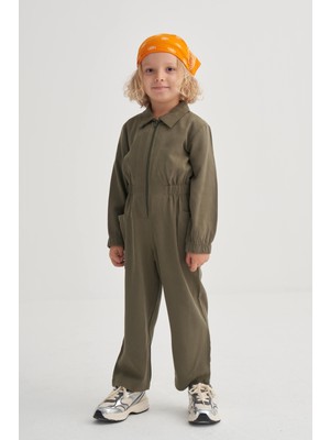 Cigit Tencel Önü Fermuarlı Tulum 2-7 Yaş Haki Yeşil