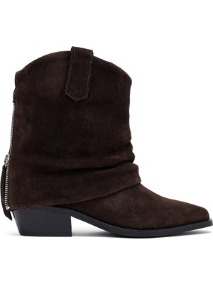 Derimod Kadın Kahverengi Kısa Kalın Topuklu Süet Deri Kovboy Bot 25WFD270610