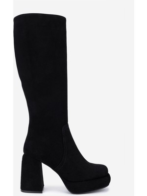 Valmenti Kadın Hakiki Deri Siyah Topuklu Çizme 492 41105 Bn Czm SK25-26 Sıyah Metıs Suet