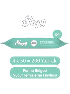 Sleepy Perine Bölgesi Vücut Temizleme Havlusu 4X50 (200 Yaprak)