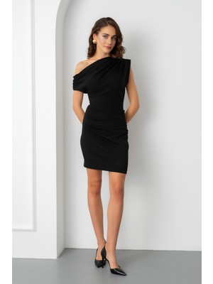 Lafaba Kadın Siyah Düşük Omuzlu Mini Elbise