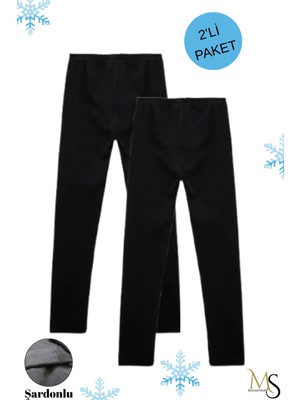Modasform Unisex Çocuk Termal Tayt İçlik Pamuklu 2'li Paket Siyah Orta Kalınlık