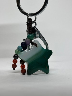 Gemsartdeco Yeşil Akik Doğaltaş Anahtarlık Charm Yıldız