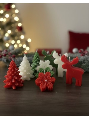 Empressco Yılbaşı Temalı 9’lu Jelatinli Mum Seti, Geyik, Kar Tanesi, Kırmızı Renkli Dekorasyon