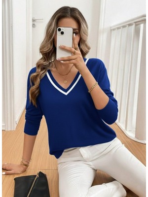 Nidam Butik Kadın Uzun Kollu V Yakalı Viskon Iki Iplik Bluz