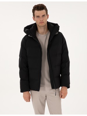 Pierre Cardin Erkek Siyah Kapüşonlu Şişme Mont 50310161-VR046
