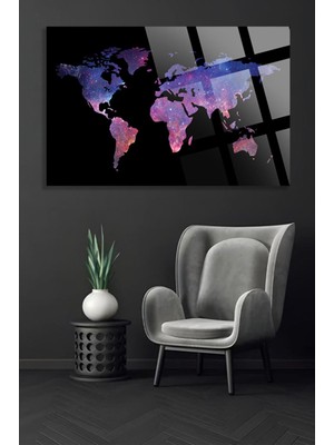 Marsilyan Modern Dünya Haritası Ofis, Ev Için Harita 4mm Kırılmaz Temperli Yüksek Çözünürlüklü Cam Tablo