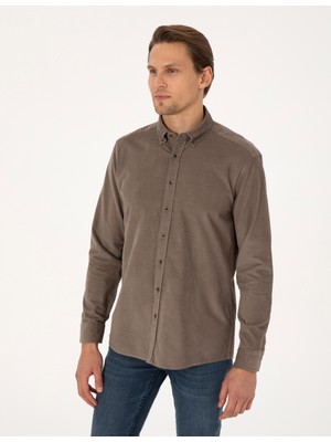 Pierre Cardin Erkek Vizon Regular Fit Uzun Kollu Gömlek 50310139-VR052
