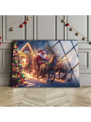 Marsilyan Noel Baba Cam Tablo, Christmas Duvar Dekoru, Temperli Cam Üzeri Baskı, Yüksek Kalite, Asılmaya Hazır